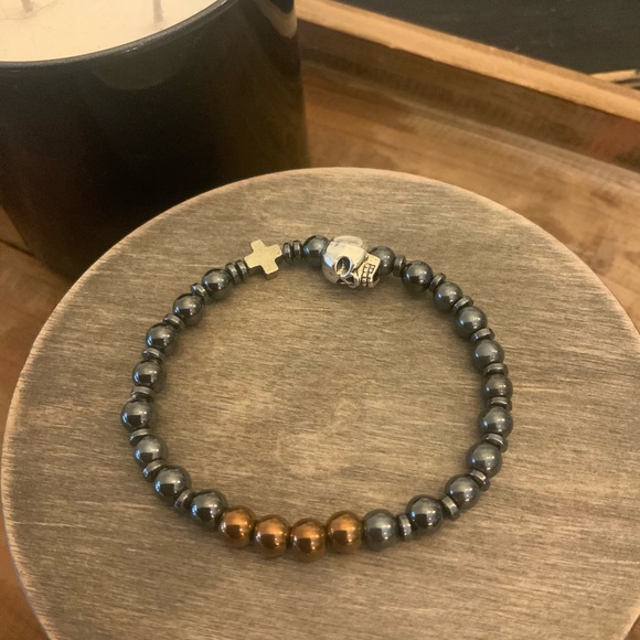 Gold Skull Magnetic Hematite Bracelet